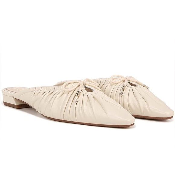 New Sam Edelman Julia Ruched Pointed Toe Flats Ivory Marfil Balletcore Sz 5.5 - Picture 1 of 12